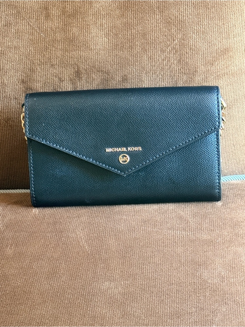 Michael Kors Black Leather Crossbody Wallet Bag with Gold Hardware